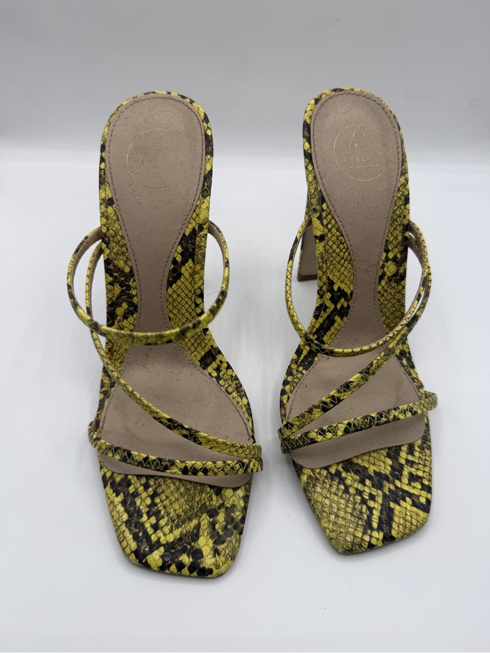 Yellow Snake-Print Strappy Heeled Sandals - Women